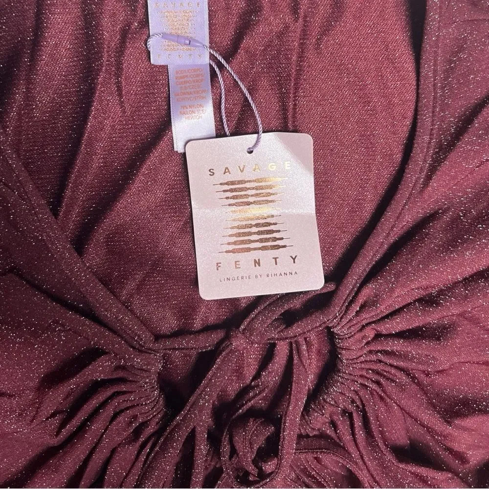 Savage X Fenty Sleep & Shine Glitter Long Sleeve Crop Tee Red Cocoa Size 1X NWT